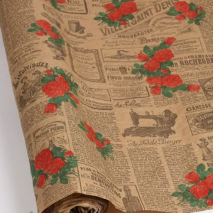 Флористическая крафт бумага жатая "Кутюрье", 70 см х 5 м, черный-красный-зеленый