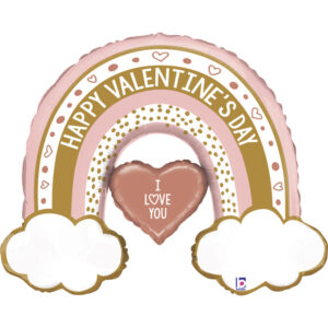 G 40 Радуга БОХО с валентинкой в упаковке / Rose Gold Valentine Rainbow / 1 шт /, Фольгированный шар