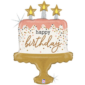 G 33 Торт со свечами и конфетти. Розовый. СДР / Birthday Cake Confetti / 1 шт /, Фольгированный шар