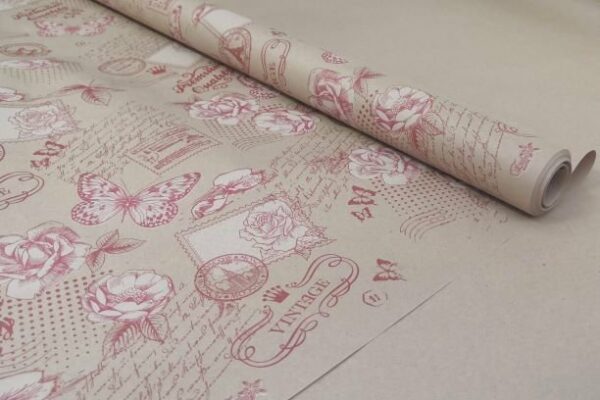 Флористическая крафт бумага "Премиум", 70 см x 10 ярд, бурый /бордо-крем
