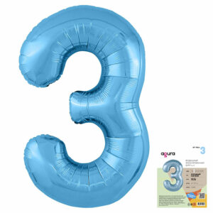Аг 40 Цифра "3" Голубой Slim в упаковке / 1 шт /, Фольгированный шар