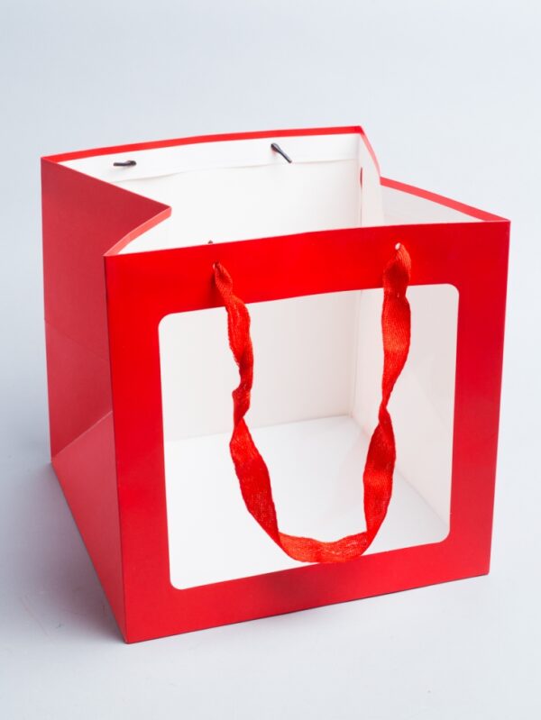 Сумочка с прозрачной вставкой (картон), 25xH25 см (1шт), красный