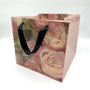 Сумка подарочная "Цветы" (картон), 2шт/уп., 26x26xH24 см, розовый