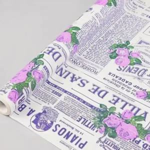 Флористическая крафт бумага "Кутюрье", 70 см x 10 ярд, белый / фиолетовый-сиреневый-зеленый