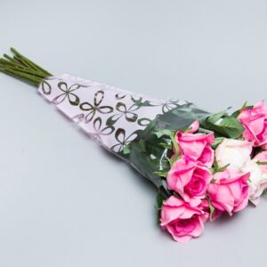 Пакет цветочный Конус 30/40 Милана цветной рисунок светло-розовый/розовый 50 шт