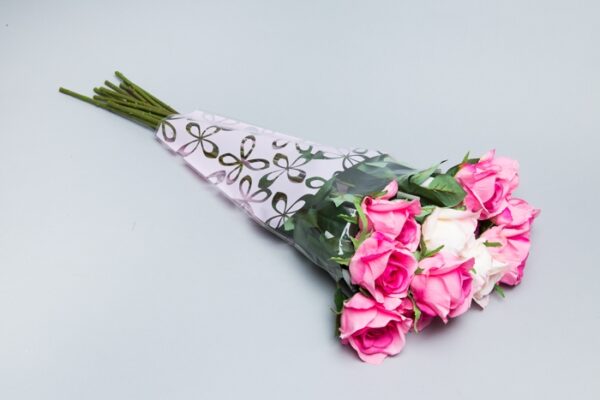 Пакет цветочный Конус 30/40 Милана цветной рисунок светло-розовый/розовый 50 шт