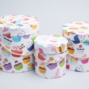 Коробка цилиндр набор из 3шт. 18,3х17,2см 9144-814-82 кексы на белом