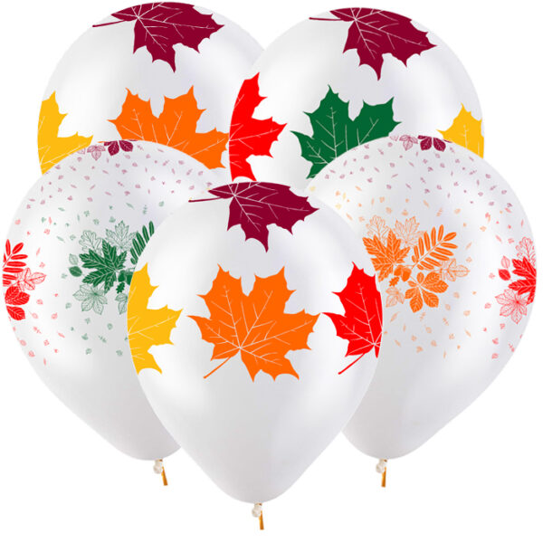 V 12 Осенние листья Разноцветные, Прозрачный Кристал 5 ст. / 50 шт. /, Латексный шар (РОССИЯ)