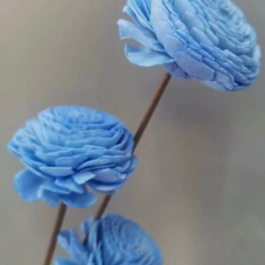 "Деревянный цветок мини Сола" ручной работы, длина 40-50 см, раз.цветка: 4 см, 3 шт/упак., голубой