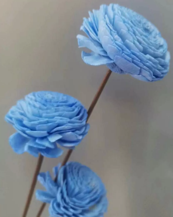 "Деревянный цветок мини Сола" ручной работы, длина 40-50 см, раз.цветка: 4 см, 3 шт/упак., голубой