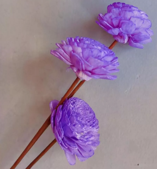 "Деревянный цветок мини Сола" ручной работы, длина 40-50 см, раз.цветка: 4 см, 3 шт/упак., фиолет