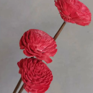 "Деревянный цветок мини Сола" ручной работы, длина 40-50 см, раз.цветка: 4 см, 3 шт/упак., красный