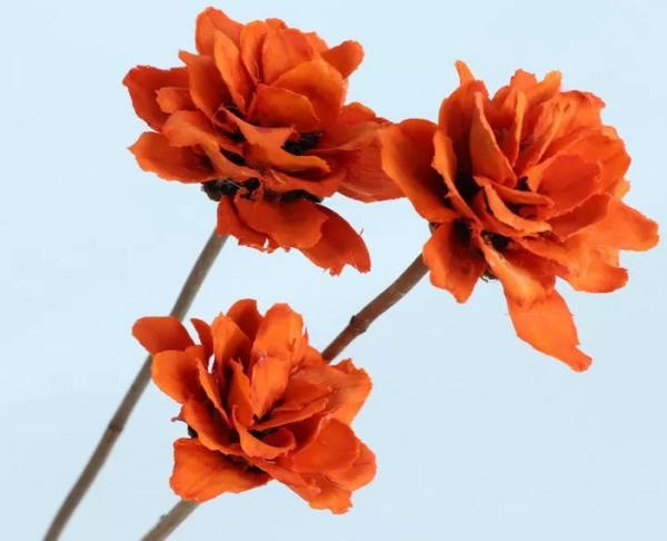 "Камелия" ручной работы, длина 50 см, 3 шт/упак., размер цветка:5*6 см, оранжевый