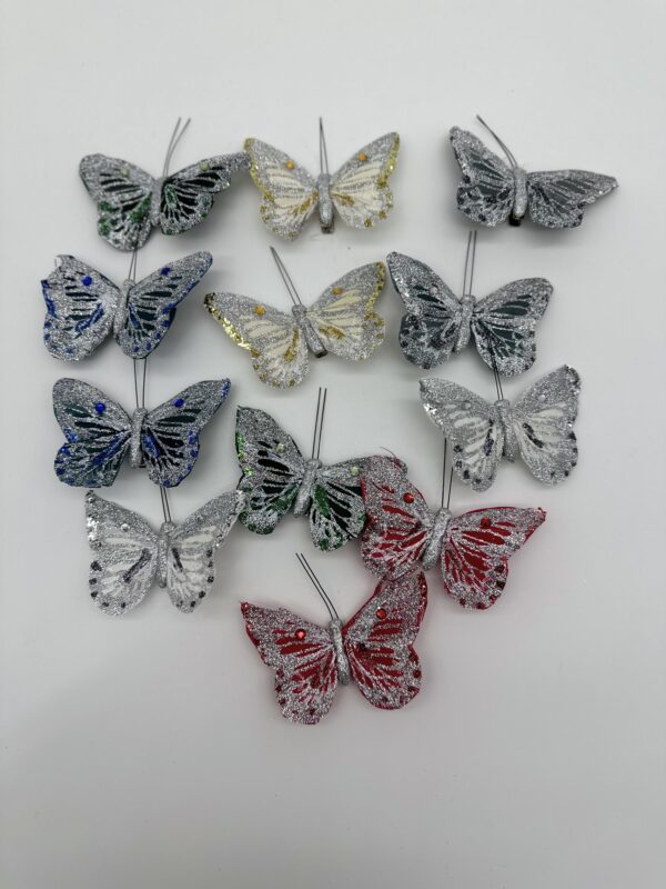 Набор декоративных украшений "Бабочки с глиттером" на клипсе, 8 см. 12 шт/упак. разноцветные