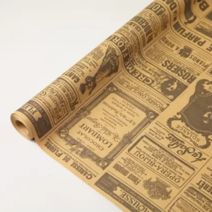 Флористическая крафт бумага "Винтажная газета", 70 см x 10 ярд, бурый / черный