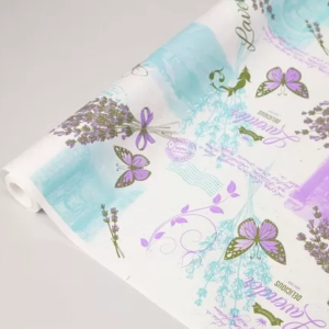 Флористическая крафт бумага "Lavender", 70 см x 10 ярд, белый / сирень-бирюза-фисташка