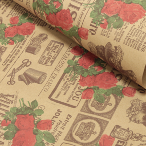 Флористическая крафт бумага "Кутюрье", 70 см x 10 ярд, бурый / коричневый-красный-зеленый