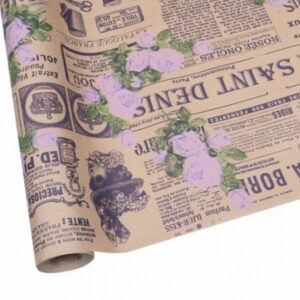 Флористическая крафт бумага "Кутюрье", 70 см x 10 ярд, бурый / фиолет-сирень-зеленый