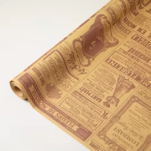 Флористическая крафт бумага "Винтажная газета", 70 см x 10 ярд, бурый / коричневый