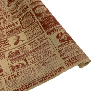 Флористическая крафт бумага "Винтажная газета", 70 см x 10 ярд, бурый / бордовый