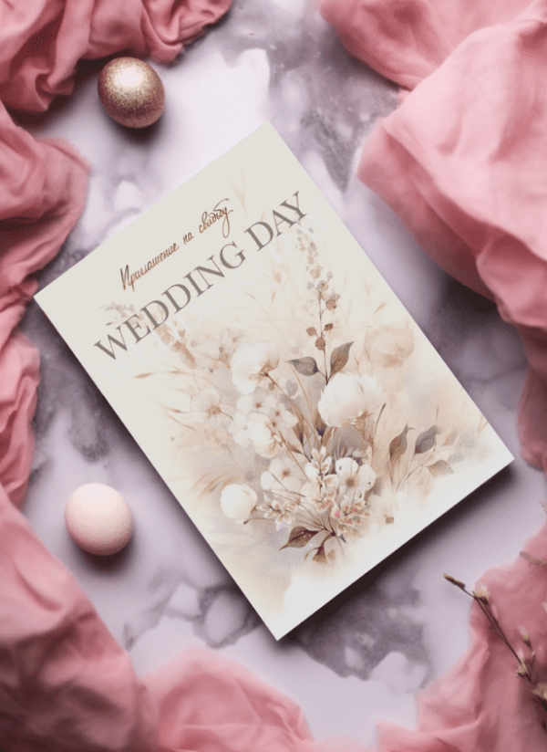 Пригласительные "WEDDING DAY (букет со льном)" PR34 20шт