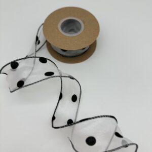 Лента органза, ГОРОШИНЫ, 4cmx10yards, цв.белый/черный