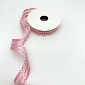 Лента органза с атласными вставками, 2,5cmx18yards, цв.розовый