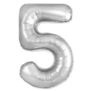 И 40 Цифра "5" серебро Slim в упаковке / Five Slim / 1 шт /, Фольгированный шар 8535