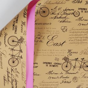 Упак. материал флористическая пленка "Винтажный велосипед", 65 мкр, 58 см х 10 м, розовый