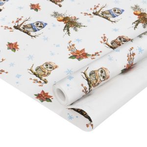 Упаковочная бумага, Крафт 70гр (0,7*10 м) Новогодние совы, 1 шт.