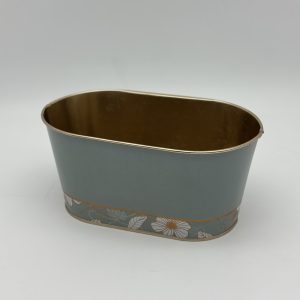 Декоративное овальное кашпо 19.5X11.5XH9 см. серо-голубой. металл. 9414