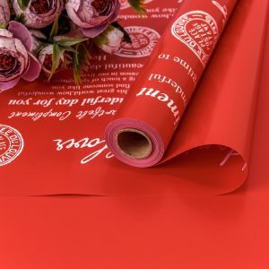 Плёнка 0,58*10м матовая с печатью "Good Luck" 65мкм Красный-3546 3937