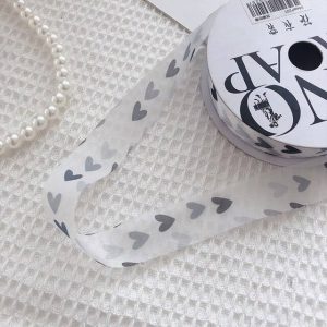 Лента органза "Воздушные сердца", 2,5см*20ярд, серый