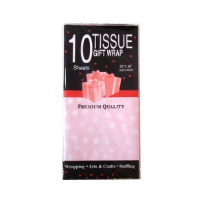 Бумага тишью Розовая в белый горох 50*66 см, 10 шт. / листы /