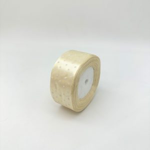 Лента атлас рисунком "Горох" 4см*25ярд., кремовый с белым