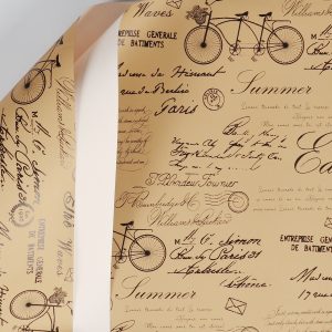 Упак. материал флористическая пленка "Винтажный велосипед", 65 мкр, 58 см х 10 м, пастельно-розовый