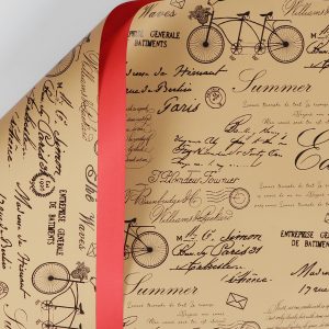 Упак. материал флористическая пленка "Винтажный велосипед", 65 мкр, 58 см х 10 м, красный