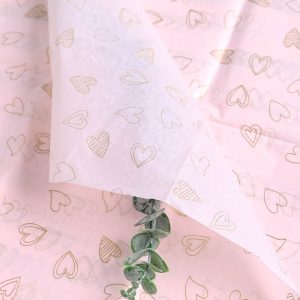 Тишью Бумага "Сердца", 20 листов в упаковке, 20 грамм, 50cmx70cm, цв. золото на розовом