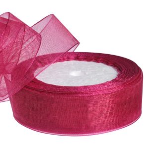 Лента органза,25mmx25yards, цв.брусничный