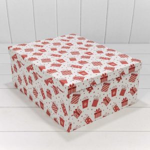 Коробка Новый год (подарки красные) белый 28*21*12,3см