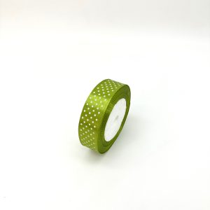 Лента атлас рисунком "Горох" 2,5см*25ярд., оливковый с белым