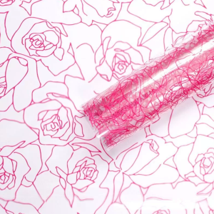 Упак. материал флористическая пленка "Кружевная роза", 50 мкр, 58 см х 10 м. ярко-розовый