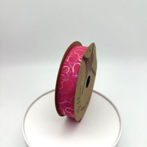 Лента органза "Перламутровые сердца" 25mm*10 ярд ярко-розовый