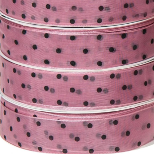 Лента "ГОРОШЕК" полиэстр 25мм*30ярд, чайная роза/черный