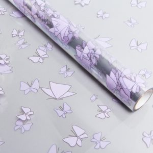 Пленка цветная 60см Мотыльки сиреневый светлый