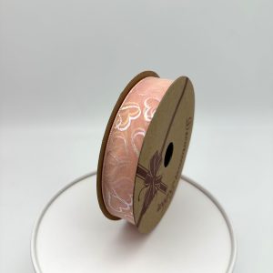 Лента органза "Перламутровые сердца" 25mm*10 ярд персиковый