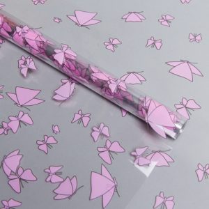 Пленка цветная 60см Мотыльки розовый