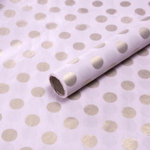 Упак. материал "Тишью в горошек", 58см*10м., светло-розовый/золото