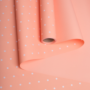 Пленка матовая 60мкм 58см х 10м горошек белый на оранжевом пастель