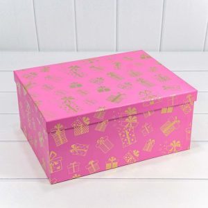 Коробка Новый год (подарки) розовый 20,7*14,3*8,5см